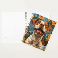 Cute Brown and White Dog and Flowers Planner