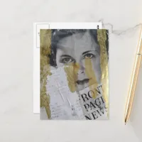 Thumbnail for black white gold lady Front Page News collage Postcard