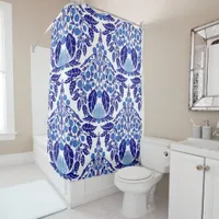 Art Nouveau Blue–Vintage Floral Scallop  Shower Curtain