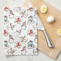 Cute Christmas Snowmen Patterned White Kitchen Towel