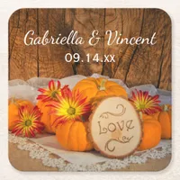 Rustic Pumpkins Fall Barn Wedding Square Paper Coaster