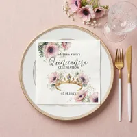 Watercolor Blush Anemones Gold Tiara Quinceañera Napkins