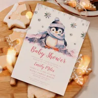 Baby Shower Pink Penguin Invitation