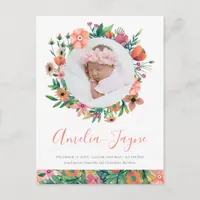 Girly Floral Newborn Baby Photo Birth Announcement Postcard