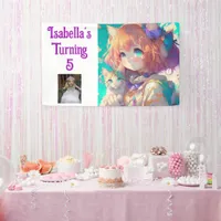 Personalized Pretty Anime Girl with Kitten Banner