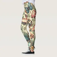 Vintage Mushrooms, Flowers, Butterflies Whimsical Leggings