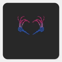 Skeleton Heart Bisexual Lgbt-Q Pride Skull Hand Square Sticker