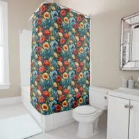 Beautiful Yellow Red Blue Flowers Botanical Print Shower Curtain