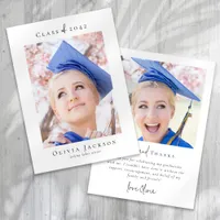 Modern Minimal Script Photo Graduation Thank You Card