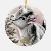 Baby Goat Christmas 13 and YOUR PHOTO Ceramic Ornament
