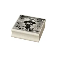 Cute little witch with cats and pumpkins, custom  rubber stamp