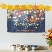 Autumn Leaves Fairy Lights On Wood Thanksgiving Banner