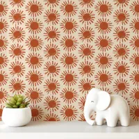 Boho Terracotta Block Print Sun Wallpaper