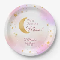 Dreamy Over the Moon Pink Girl Baby Shower Paper Plates