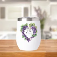 Grapes heart monogram initials thermal wine tumbler