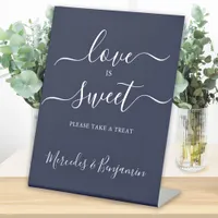Modern Wedding Love Sweet Personalized Navy Blue Pedestal Sign