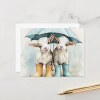 Two Adorable Baby Goats on a Rainy Day Postcard