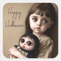 Happy Halloween | Creepy Girl and Doll Square Sticker