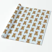 Light Blue and Brown Teddy Bear Boy's Gift Wrap