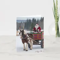 Santa Pinto Draft Horse Antlers Colorful Wagon  Card