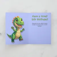 Green Dinosaur Blue Gingham Birthday Card