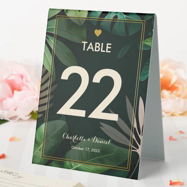 Topical Leaves Pattern | Wedding Table Tent Sign