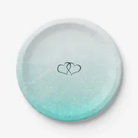 Teal and Black Hearts Wedding Paper Plates