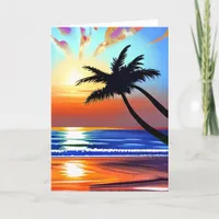 Tropical Beach and Sunset Blank Card