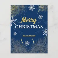 Elegant snowflake pine navy winter merry christmas holiday postcard