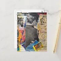 Retro man working diagrams Mixed media collage Postcard