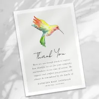 Hummingbird Sympathy Funeral Thank You Card