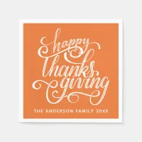 Happy Thanksgiving Modern Script Harvest Orange Napkins