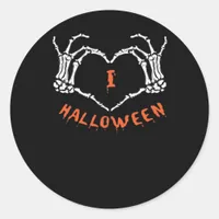 Slogan  Halloween. Heart Gesture Made Of Skeleton  Classic Round Sticker