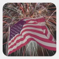 American Flag and Fireworks Square Sticker