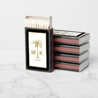 Elegant Black Gold Palm Tree Tropical Wedding Matchboxes