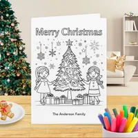 Kids Holiday Coloring Picture Tree Merry Christmas Card