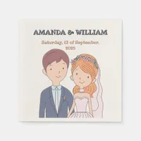 Simple, Cartoon-Iike  Spouses Illustration Wedding Napkins