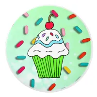 Whimsical Lime Green Cupcake with Cherry on Top Ceramic Knob