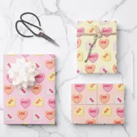 Cute candy hearts editable text pink orange yellow wrapping paper sheets