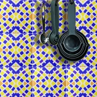 Geometric Mosaic Blue Orange Yellow Pattern  Ceramic Tile