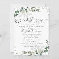 Grandma to Be Eucalyptus Gold Glitter Baby Shower Invitation