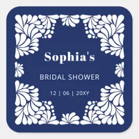 Mexican Blue Talavera Bridal Shower  Square Sticker