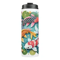 Colorful Koi Swimming in Lotus Filled Pond  Thermal Tumbler