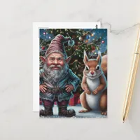 Festive Grumpy Gnome and Squirrel Christmas Postcard