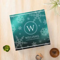 Festive Light Blue Foil Snowflakes Monogram Name 3 Ring Binder