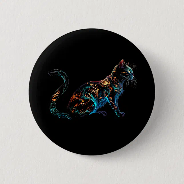 Plasma Cat on Black in Vibrant Colors Button