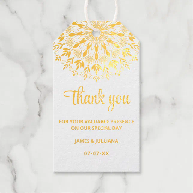 Traditional Elegant classic Mandala Wedding  Foil Gift Tags