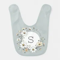 Custom Floral Monogram Baby Bib Boho Sage Green
