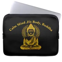 Golden Buddha Sculpture in Serene Meditation Pose Laptop Sleeve