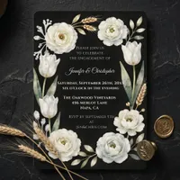 Moody Botanical White Black Engagement Party Invitation
